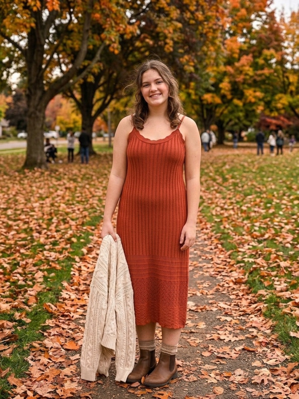 Madden Girl Rust Ribbed Slip Dress with Scalloped Neck - Size L